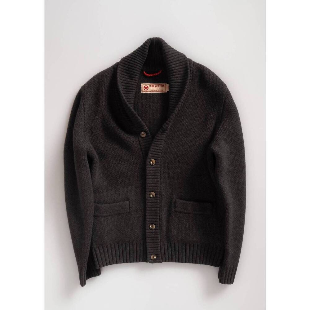 NEW IRON & RESIN men's cabin shawl collar sweater in heather black